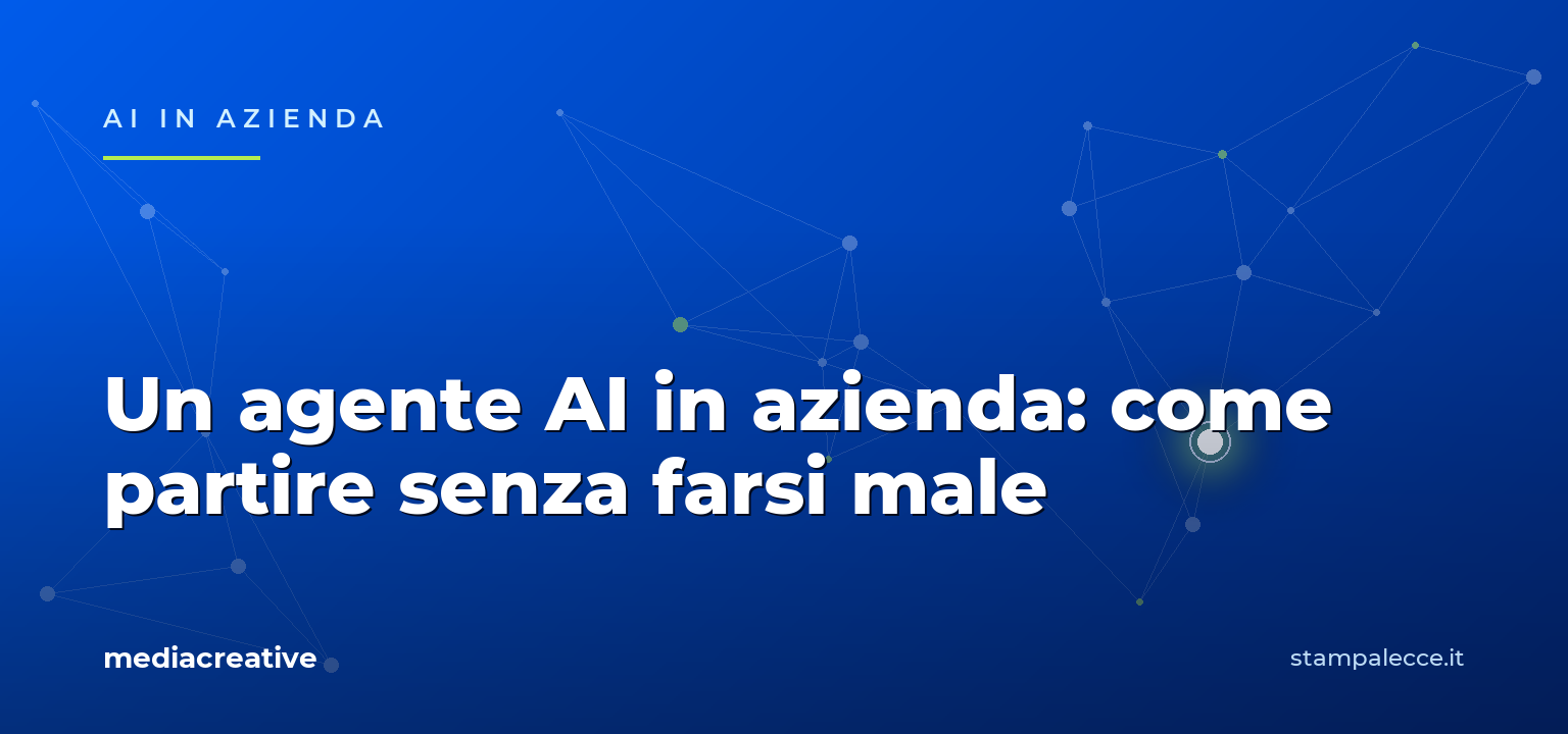 Grafica astratta di un percorso a nodi che rappresenta l’adozione graduale di un agente AI in azienda.