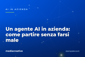 Rete di nodi su gradiente blu con accento verde: introdurre un agente AI in azienda passo dopo passo.